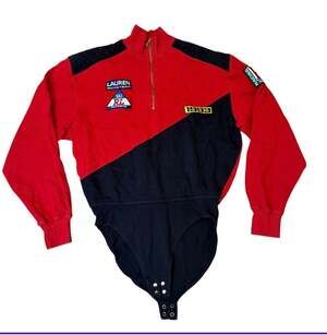 Size M- Vintage Ralph Lauren 1993 Polo Racing Ski Quarter-Zip Bodysuit